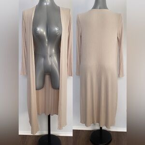 2/$25 Beige tan cream minimalist lightweight open front duster neutrals sz large